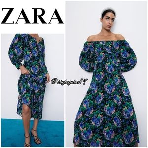 NWT, ZARA, FLORAL LONG SLEEVE MIDI DRESS